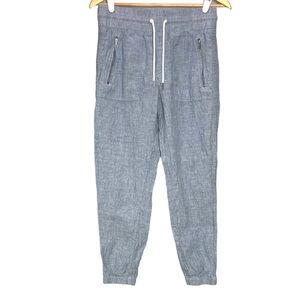 Athleta Cabo Pure Linen Jogger Pants Size 4 Slim Fit Chambray Blue Drawstring
